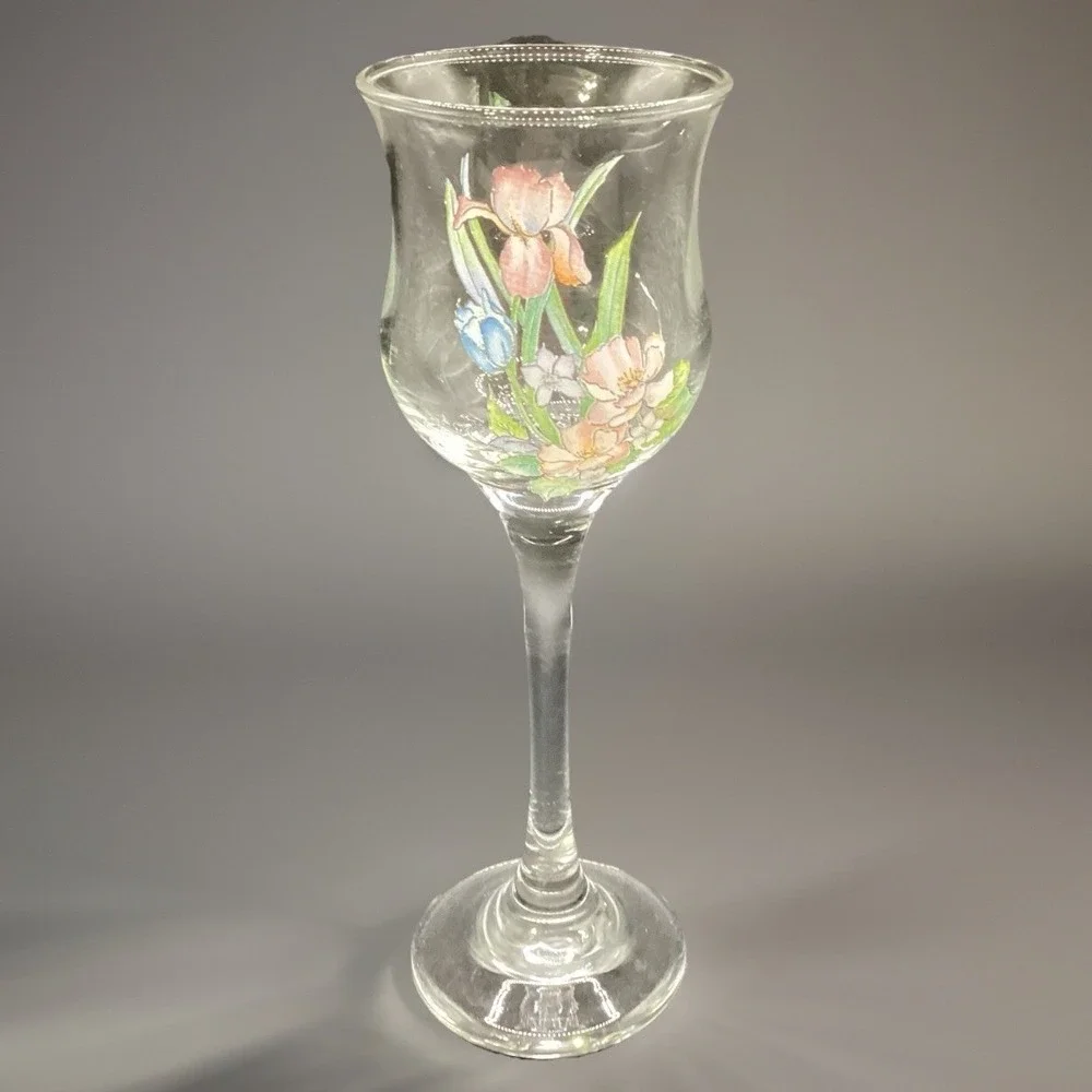 Vtg Long Stem Partylite Crystal Candle Tea‎ Light-Painted Bearded Iris 6.5